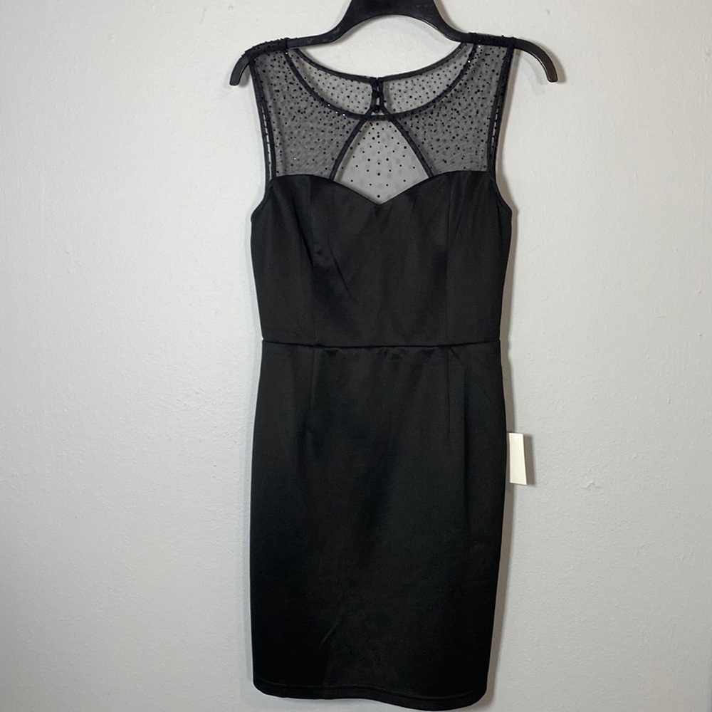 Lulu's Black Sheer Polka Dot Yoke Bodycon Dress